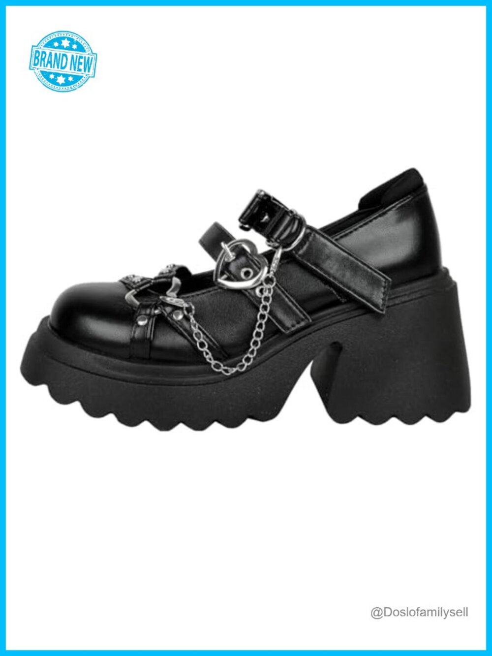 Goth Platform Mary Janes Chunky Heel Pumps Faux Leather